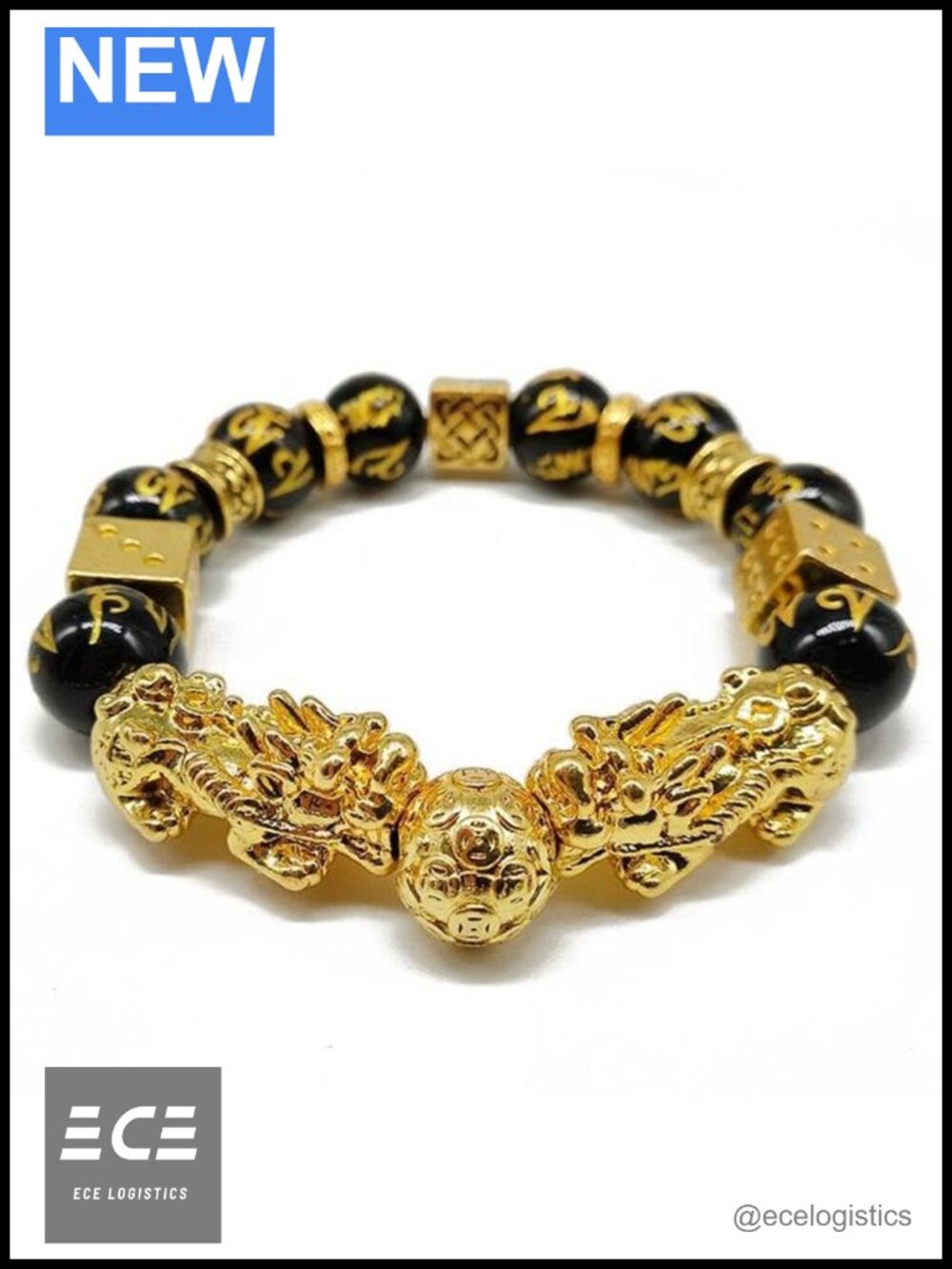 Gold Plated Double Pi Xiu Feng Shui Bracelet Stretch Adjustable